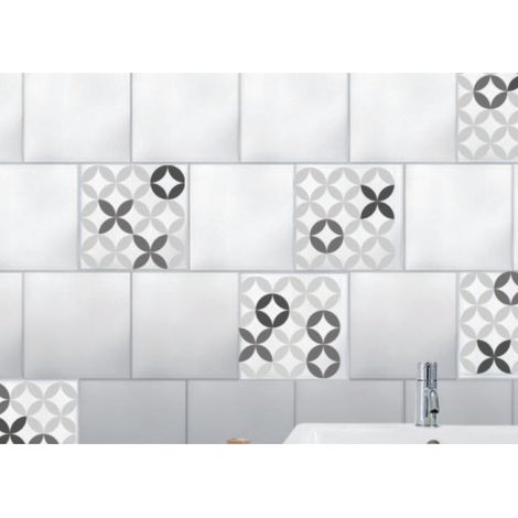 Sticker Carrelage Adhésif Losange et Ronds 15x15cm x4 - Autocollant Décoratif Céramique Gris - Décoration Murale Facile et Rapide. (1/2)