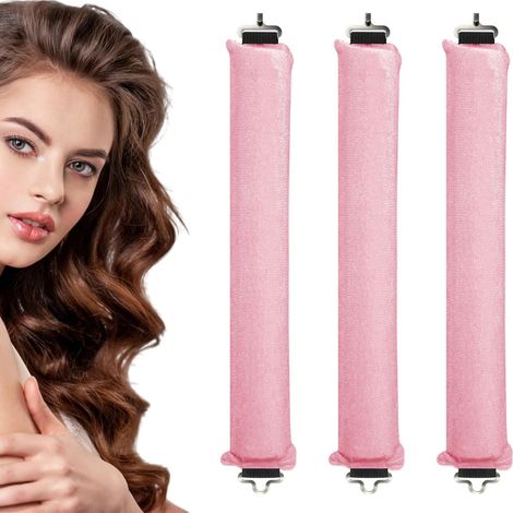 Boucle Sans Chaleur 3 Pcs Bigoudis Cheveux Heatless Hair Curlers pour Overnight Blowout - Boucles de Nuit avec Crochets - Bigoudi Boucleur Rouleaux pour Divers Types de Cheveux (Rose) (1/5)