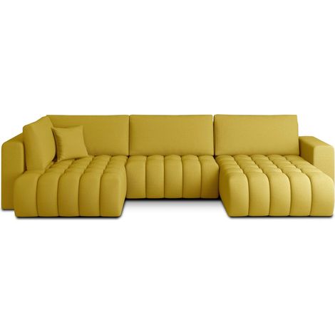 Sofá de esquina BONITA convertible 6 plazas amarillo tela – derecho – 350x175cm (1/3)