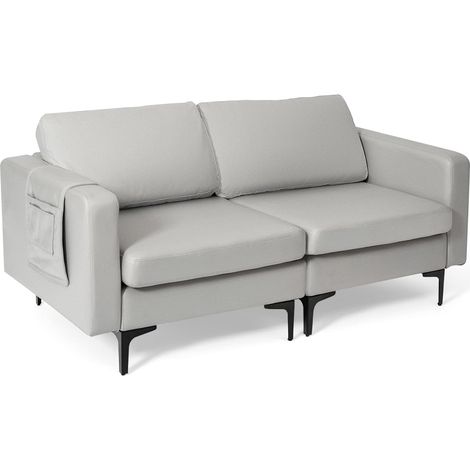 COSTWAY 2-Seat Modern Sofa Couch with Detachable Remote Control Holder