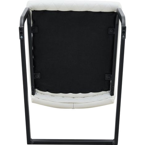 Ensemble table ronde 107 cm en MDF et métal noir mat avec double rangement + 2 chaises blanches en PU à motif losange (1/5)