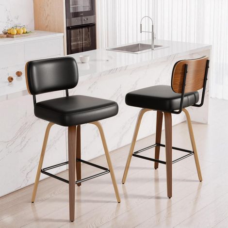 Drehbarer Barhocker 2er Set mit Rückenlehne, 65cm Sitzhöhe, PU-Leder & Holz (1/5)