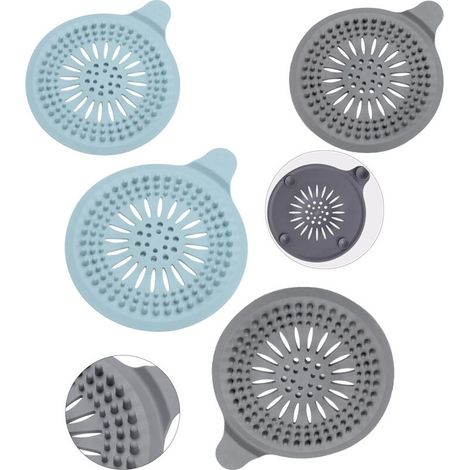 Set mit 4 Silikon-Haarauffangbechern mit Saugnäpfen für Badezimmer, Badewanne und Küche (blau und grau) (1/5)