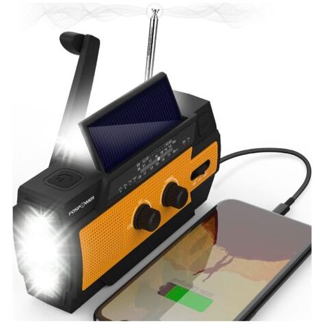 Radio d'urgence solaire à manivelle 4000mAh – Alimentation USB, AM/FM, NOAA – Lampe LED, Alarme SOS pour randonnée et extérieur – Orange (1/5)