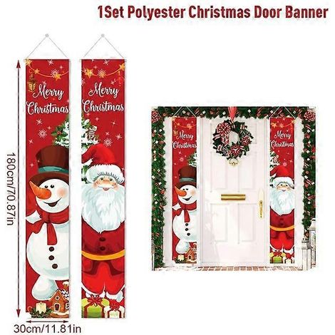 Décoration de porte de Noël, bannière « Joyeux Noël », décoration à suspendre pour la maison, ornement de Noël, cadeau de bonne année, Père Noël, bonhomme de neige 2 (1/5)