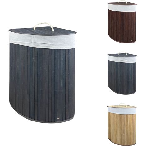 Cesto Biancheria PortaBiancheria Angolare Pieghevole In Vero Bamboo 73 Litri di Capacità Con Manici In Corda Bucato e Coperchio Panni Sporchi Rettangolare in Tre Colorazioni Grigio (1/5)