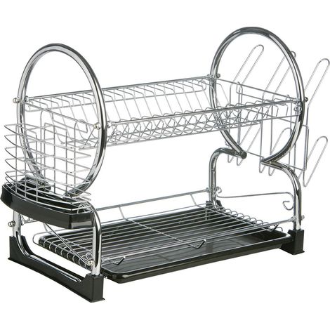 Egouttoir à Vaisselle de 2 Niveaux Plastique Noir (1/4)