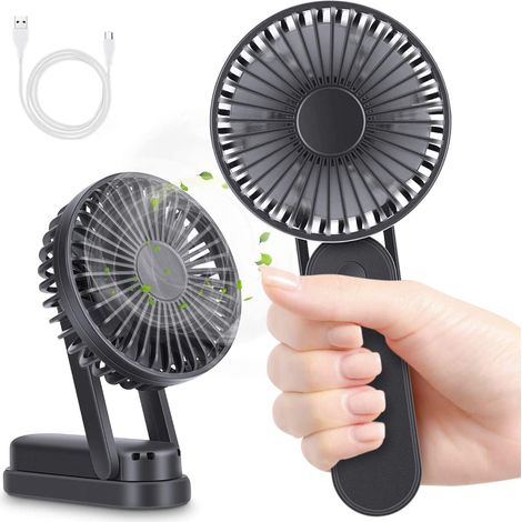 Ventilateur USB, Mini Ventilateur de Table avec Rechargeable 2500mAh Batterie Silencieux Portable Ventilateur 3 Vitesse Réglable USB Poche Poignée Pliable (1/5)