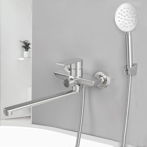Robinet de Baignoire avec Douchette, Mitigeur Baignoire avec Long Bec 30CM, Mitigeur Bain Douche Mural, Brossé, 8Y2OK (1/5)
