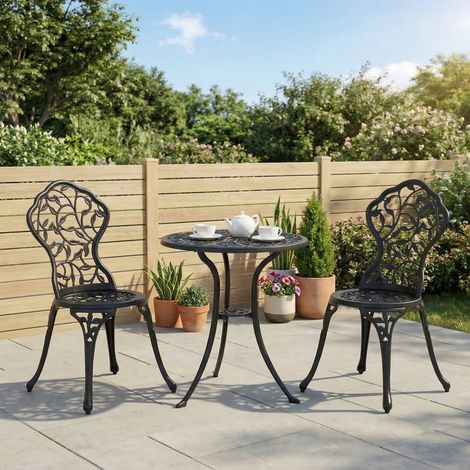 Ensemble bistro pour 2 personnes, mobilier de balcon, table bistro avec 2 chaises, noir (1/5)