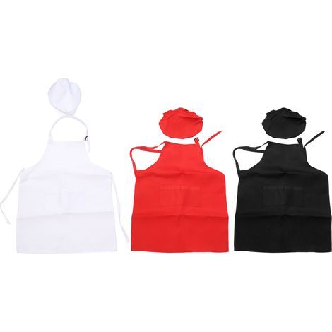 Tablier et Toque de Chef Enfant 3 Pièces Rouge Noir Blanc - Costume de Cuisine Polyester Élastique Confortable (1/5)