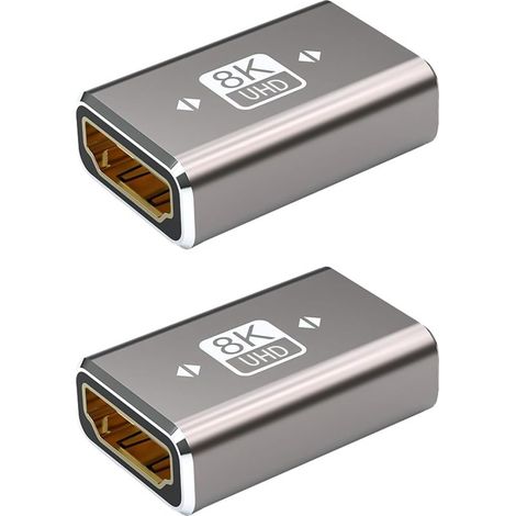 2PCS Coupleur HDMI, Connecteur Femelle vers Femelle, Alliage Aluminium, Plaqué Or, Support 8K 48Gbps, Pour TV PC Console (1/5)