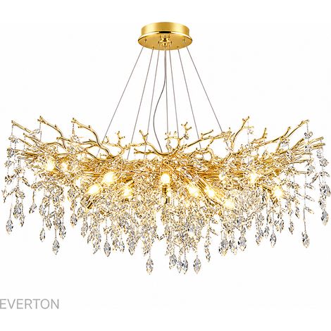 Lustre suspension doré 160 cm en cristal K9 – Design luxe E14 réglable jusqu’à 120 cm – Pour salon, salle à manger, hall