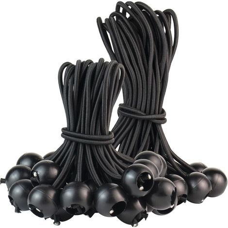Lntyq Lot de 50 tendeurs flexibles de 300 mm, boules de tendeur, robustes pour bannières, bâches, camping, tentes (noir) (1/5)
