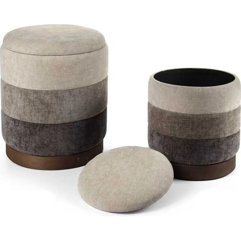 Set 2 pouf mit Stauraum in tortora, Ø38x44 und Ø31x38