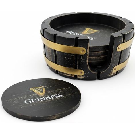 Lot de 4 Dessous de Verre avec Support en Forme de tonneau de bière en Bois, Parfaits pour Les Bars à Domicile et Les fêtes (1/5)