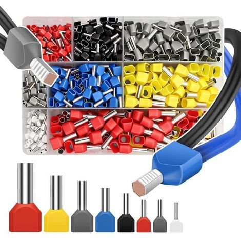 Lot de 750 embouts doubles de 0,5 à 10 mm², embouts de câble à double extrémité (0,5 à 10 mm²), avec boîte à cosses isolantes, ensemble de cosses de câble pour connecter les câbles.