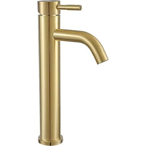 Export-grade 304 stainless steel brushed gold bathroom sink, single-hole washbasin, hot and cold water undermount basin faucet - brushed gold curved spout, tall style [hot and cold water]