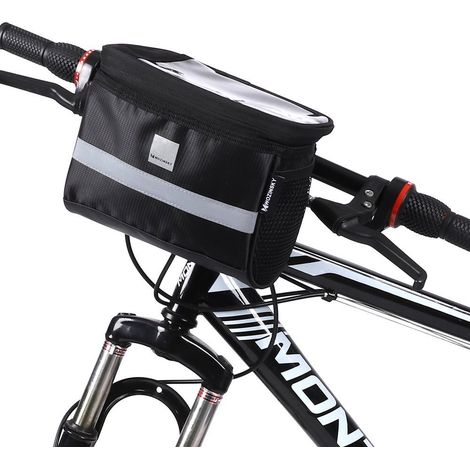 Borsa da manubrio per bicicletta con custodia per cellulare, 2 litri, nera (1/4)