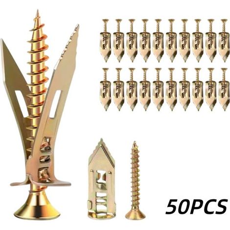 50 Stück Dübel für Trockenbauwände Dübel Reparaturwerkzeug zur Befestigung von Wanddekorationen, Möbeln und Bilderrahmen Goldfarben 12 x 30 mm Sc (1/5)