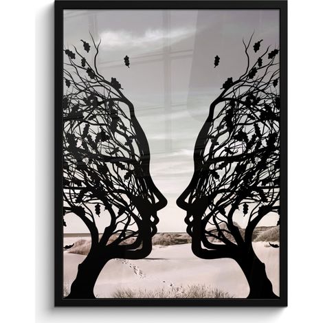 AFFICHE ENCADRÉE Plage - Mer - Personnes - Arbre - Art moderne Tableau Décoration Murale 60x80 (1/5)