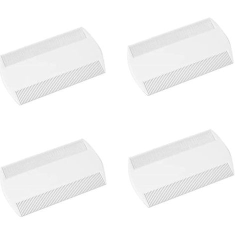 Peignes à poux, 4 peignes à double filet résistants pour le traitement des poux, peigne à dents fines pour enfants, adultes et animaux de compagnie, blanc (1/4)
