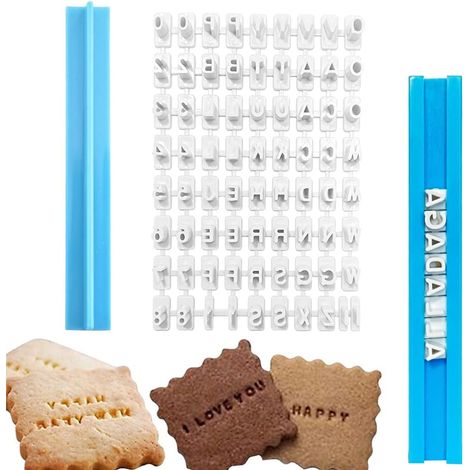 Lot de 72 emporte-pièce, lettres et chiffres, plastique alimentaire, pour biscuits, fondant, pâtisserie