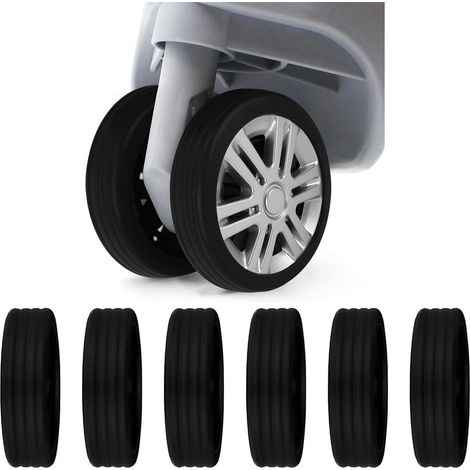 Allecto Plus - Lot de 8 couvre-roues de valise noirs - Couvre-roues en silicone - Réduit le bruit - Accessoire valise - Convient à la plupart des roues pivotantes de 8 pouces - Taille unique (1/5)