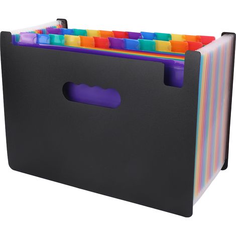 Classeur accordéon grande capacité à 24 compartiments avec étiquettes colorées pour l'organisation des documents de bureau et scolaires. (1/5)