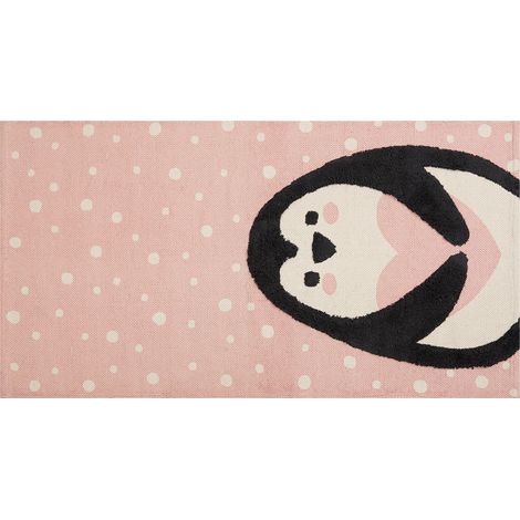 Alfombra de algodón rosa blanco negro 80 x 150 cm poliéster pingüinos Pengkol