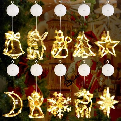 LED Saugnapf Weihnachten Lichter, 10 Stück LED Fensterlicht Saugnapf, Weihnachtsbeleuchtung Fenster, Hängende Innen Fenster Leuchte mit Saugnapf für Weihnachten Deko, Balkon, Hochzeit, Party