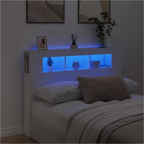 Tête de lit à LED - CUQUE - 140 x 18,5 x 103,5 cm - Bois d'ingénierie - Blanc - Design contemporain (1/4)