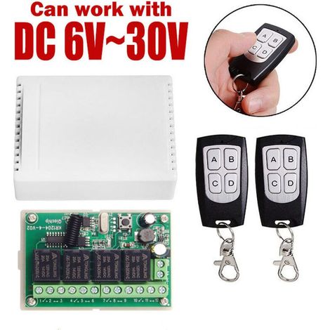 Télécommande sans fil 433mhz Dc 12v 4 canaux, commutateur relais Rf longue Distance, 2 émetteurs + 1 récepteur pour porte de Garage (1/5)