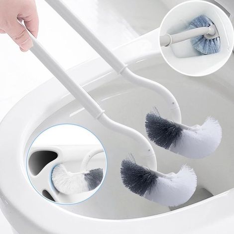 Brosse WC - 2 Pièces - Brosse WC - Plastique - Brosse WC Courbée - Brosse WC Universelle - Met handgreep - Manche Long - Brosse de Nettoyage - Montage Mural - Convient pour Salle de Bains - Wit (1/5)
