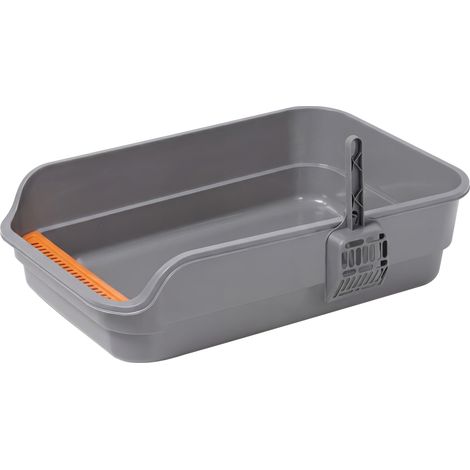 Skylos Cat Litter Tray Spacious High Sided Low Entry Open Pan for Cats Grey (1/5)