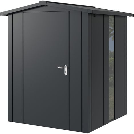 Hörmann Metall-Gerätehaus "Juno" mit Satteldach, JSD2 - Design, 166 x 166 cm (B x T), anthrazit, mit bodentiefem Fenster, 1-flüglige Tür, Anschlag links (1/5)