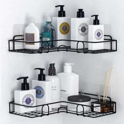 Shower Shelf, Bathroom Storage Shelf, Corner Shower Caddy with Hooks/Soap Tray, No-Drill Shower Shelf, Bathroom Shelf, Shower Storage, Dormitory and Kitchen