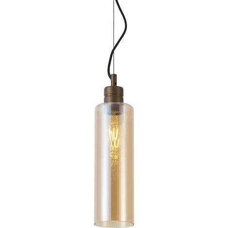 QAZQA Hotel Chic Pendant Lamp Dark Bronze with Amber Glass -