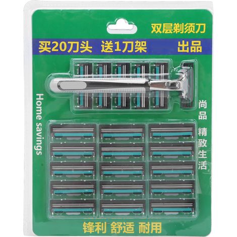 Rasoir de sécurité double couche pour barbe avec 20 lames de rechange - Tondeuse à barbe pour hommes (1/5)