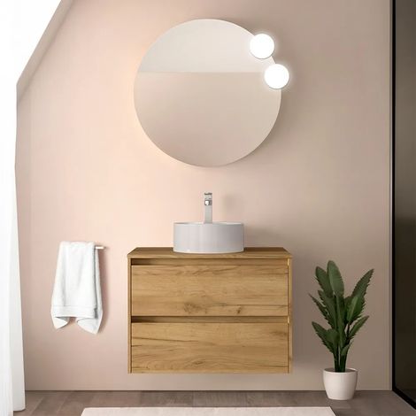 Mobile bagno sospeso 80 cm rovere africa con top e specchio Gaya (1/5)