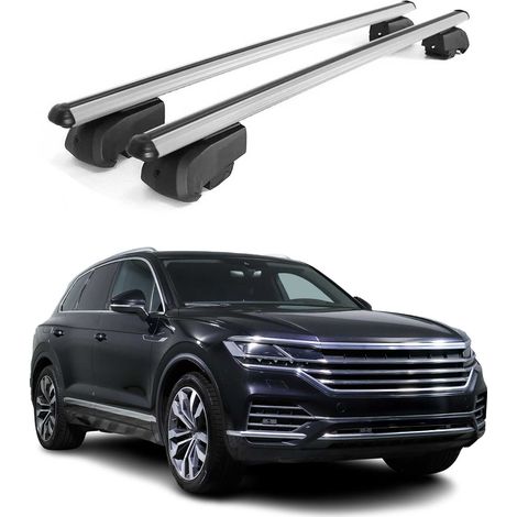 OMAC Barres de toit en aluminium pour VW Touareg III 2018-2026 – City Crash – ISO/PAS 11154:2006 – Antivol inclus – Charge max 75 kg – 2 barres Argent (1/4)