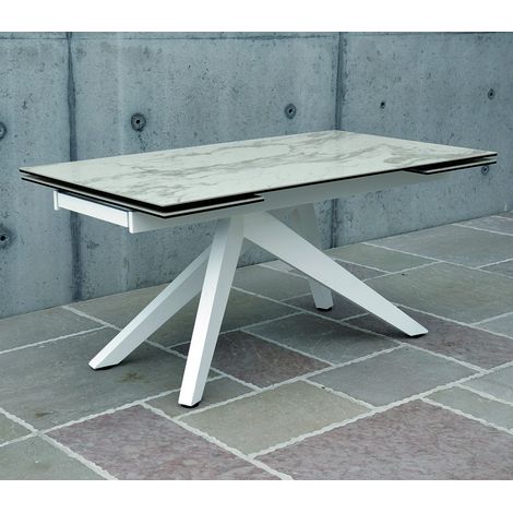 Tavolo Rettangolare Gambe a Piramide e Piano in Vetro Ceramica Dimensione Tavoli: 160 x 90 + 2 allunghe 40 cm