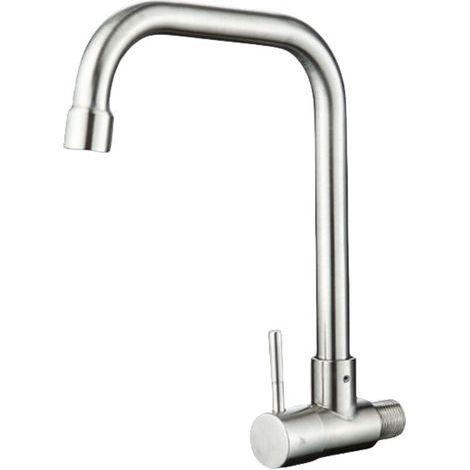 Modern wall-mounted kitchen faucet for cold water sink, swivel spout, stainless steel faucets (1/5)