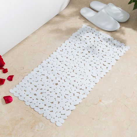 Tapis de bain antidérapant blanc 70 x 35 cm rectangulaire effet pierre PVC antidérapant pour baignoire - (1/3)