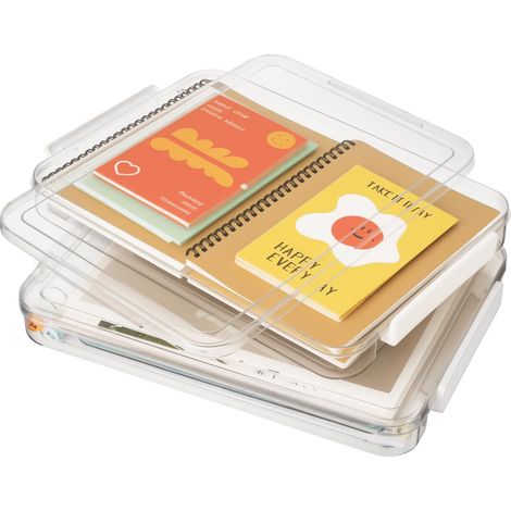 Boîte de Rangement A4 Transparente avec Couvercle (2 Packs), Boîte Rangement Plastique pour Documents, Archives Papier, Caisse de Rangement haute étanchéité Empilable pour Bureau, École (1/5)