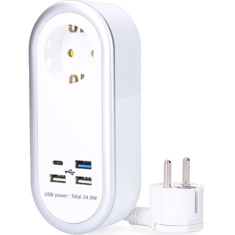 Estensione con 1 presa 2p+t Schuko, 4 porte USB (3 x A + 1 x C), 16 A 250 V, cavo H05VV-F, 3G1,5mm² di 1,5 m, bianco