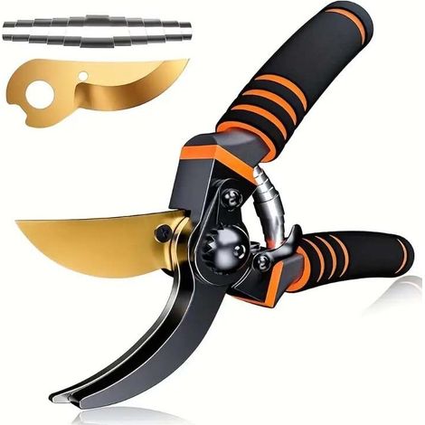 2pcs Cisailles jardin pro ciseaux + ressort + lame, ultra-tranchantes, acier inox anti-rouille, poignée mousse antidérapante, jardinage et aménagement (1/5)