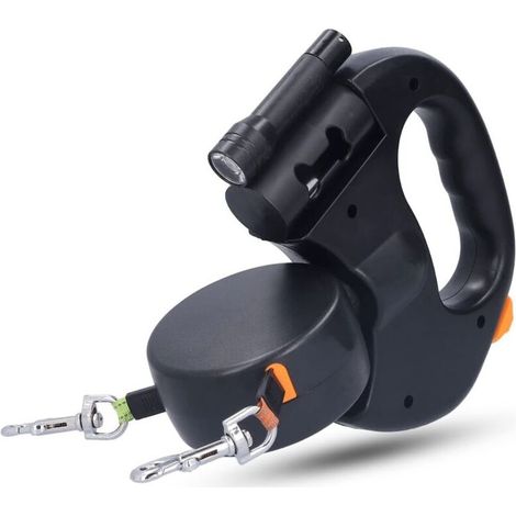 Laisse double pour 2 chiens jusqu'à 25 kg – Nylon réfléchissant – Longueur 3 m – Rotation 360° pour éviter les enchevêtrements