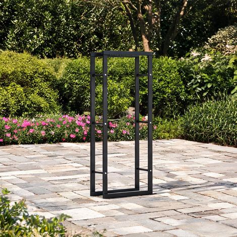 Porte-bûches noir en métal 60 x 25 x 150 cm (1/5)