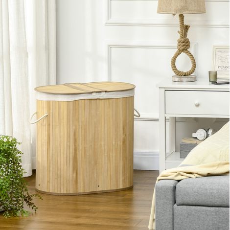 Cesto portabiancheria in bambù a 2 scomparti OKMYHOME (1/3)